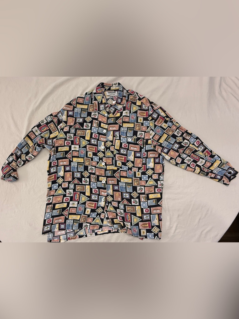 Vintage David Dart button down stamp patter with three quarter length sleeves
